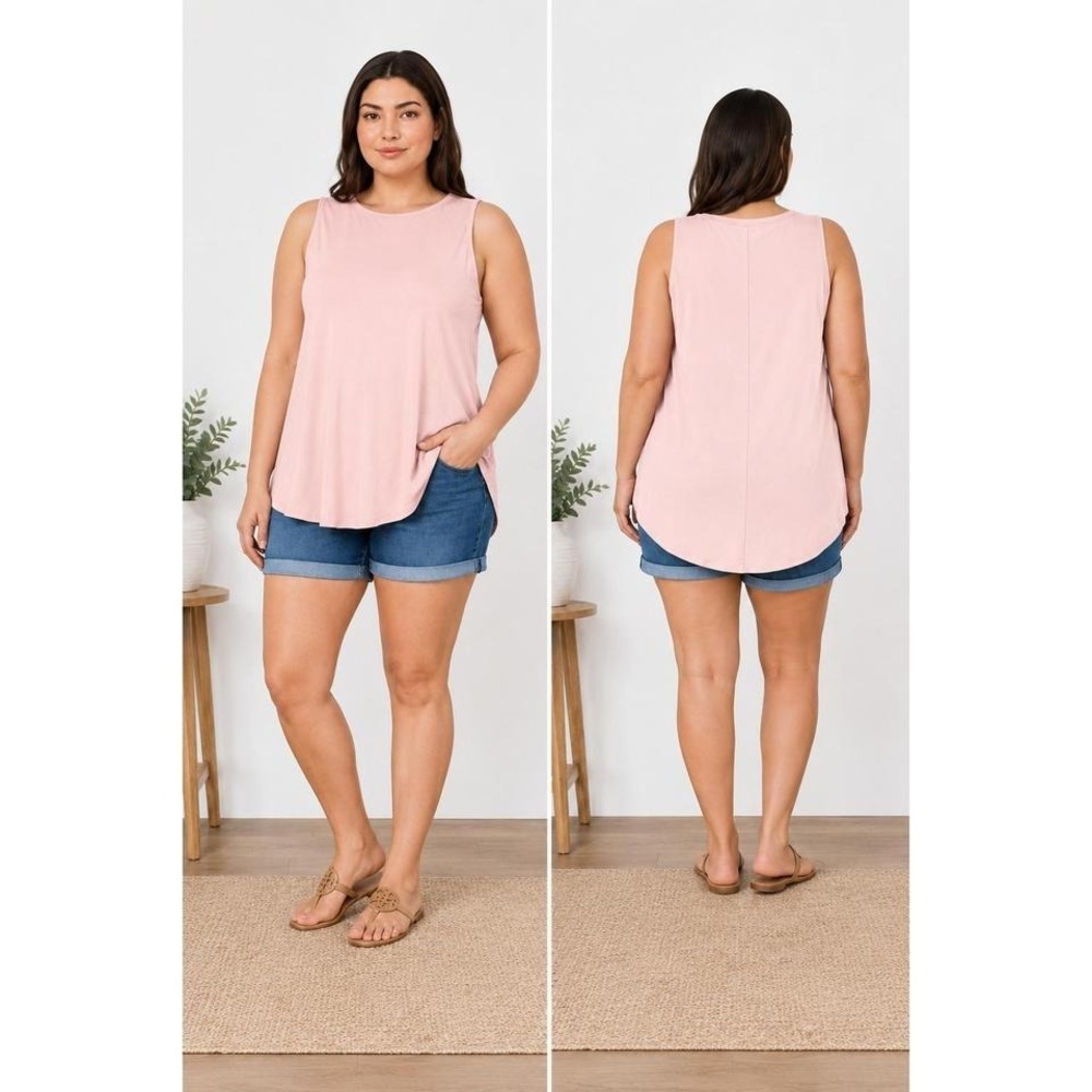 Women's Plus Tank Top Zenana Hi Low Rayon Cream Mauve 1X New With Tags